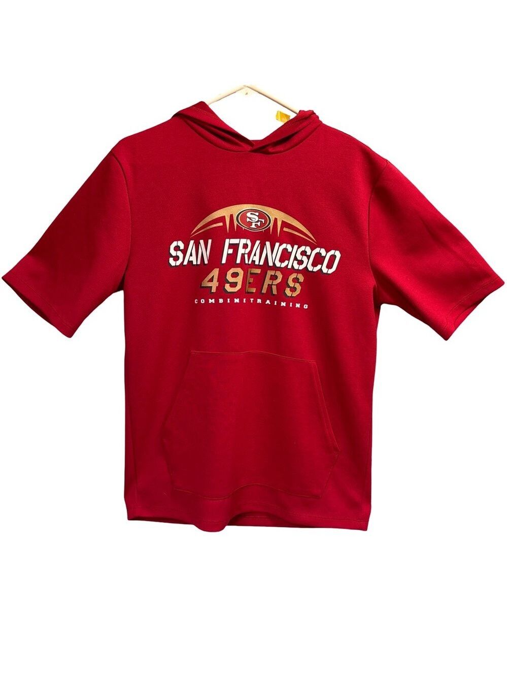 NFL San Francisco 49ers Red and Gold Short Sleeve Hoodie Small